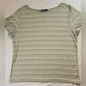 Style & Co. Womens Green And White Striped Short Sleeve Crewneck Top Size XL